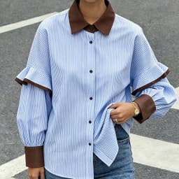 2026 Autumn Women Chic Turn-Down Collar Long Sleeve Fashion Blouse Single-Breasted Holiday Simple Loose Cardigan Top Streetwear