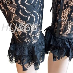HLJ&GG Sexy Lace See Though Corset Two Piece Sets Women Off Shoulder Sleevelees Tube And Bandage Ruffle Shorts Outfit Streetwear