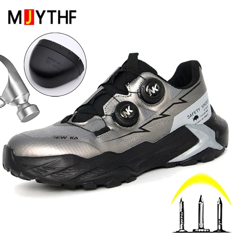 Double Rotating Button Work Safety Shoes Men Steel Toe Cap Work Sneakers Puncture-Proof Protection Shoes Security Boots Non-slip