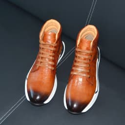 Luxury Winter Men Ankle Boots Cow Genuine Leather Crocodile Print Totem Design Lace-up Motorcycle Boot High Top Mens Sneakers