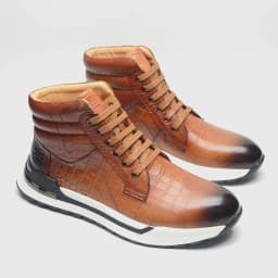 Luxury Winter Men Ankle Boots Cow Genuine Leather Crocodile Print Totem Design Lace-up Motorcycle Boot High Top Mens Sneakers