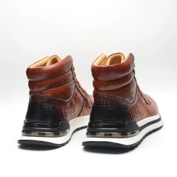 Luxury Winter Men Ankle Boots Cow Genuine Leather Crocodile Print Totem Design Lace-up Motorcycle Boot High Top Mens Sneakers