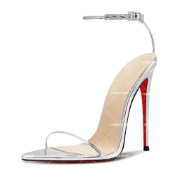 European and American style silver 12cm pointed straight buckle with sexy high-heeled shoes, women's slim heeled sandals