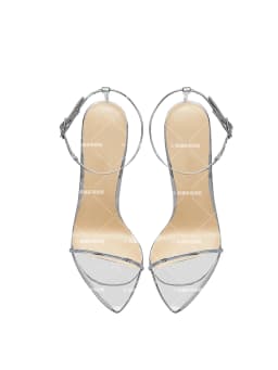 European and American style silver 12cm pointed straight buckle with sexy high-heeled shoes, women's slim heeled sandals