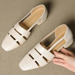 Women's sheepskin narrow band patchwork hollow-out square toe slip-on flats high quality soft comfortable casual summer shoes