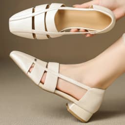 Women's sheepskin narrow band patchwork hollow-out square toe slip-on flats high quality soft comfortable casual summer shoes