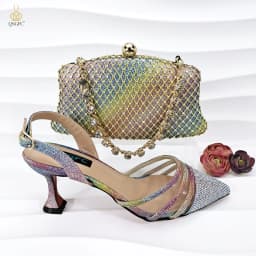 QSGFC New Nigerian Popular Sparkling Full Diamond Decoration Simple Versatile Wine Women's Shoes and Party Wedding Bags