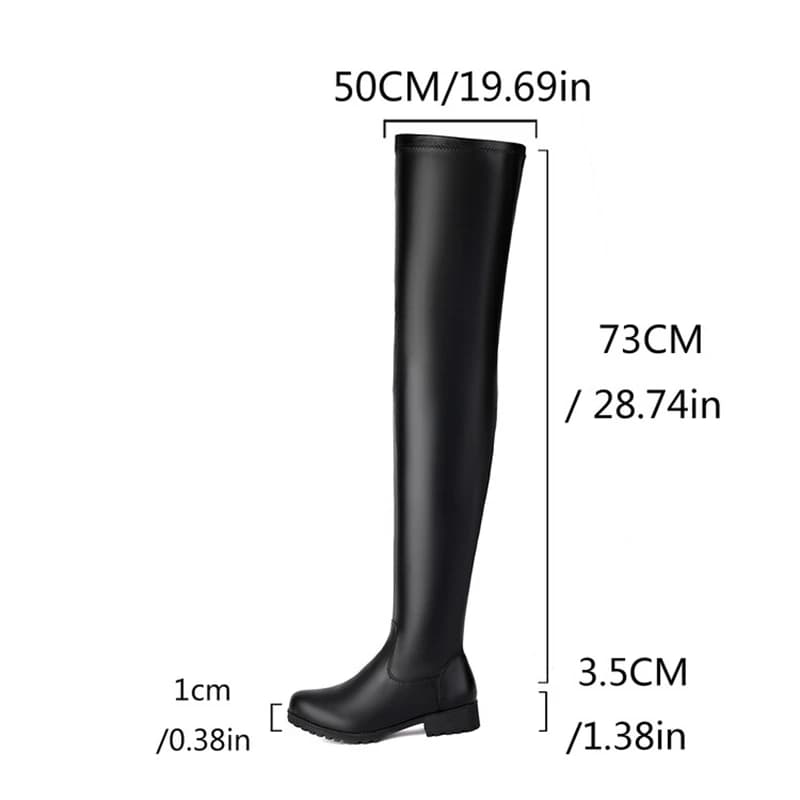 ASILETO New Winter Autumn Over Knee Boots 3.5cm Square Heel Round Toe Leather Thigh High Fashion Big Size 45 46 47 48 US17