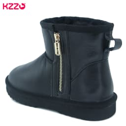 KZZO Australia Classic Sheepskin Snow Boots With Zipper Women Winter Short Waterproof Leather Natural Wool Lined Ankle Warm Shoe