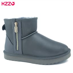 KZZO Australia Classic Sheepskin Snow Boots With Zipper Women Winter Short Waterproof Leather Natural Wool Lined Ankle Warm Shoe