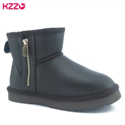 KZZO Australia Classic Sheepskin Snow Boots With Zipper Women Winter Short Waterproof Leather Natural Wool Lined Ankle Warm Shoe
