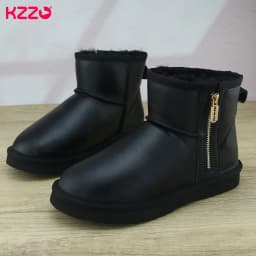 KZZO Australia Classic Sheepskin Snow Boots With Zipper Women Winter Short Waterproof Leather Natural Wool Lined Ankle Warm Shoe