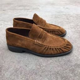 Brand New Retro Flat Shoes, Made of Pure Handmade Calf Leather, Suede Leather, Women's Loafers with Rubber Soles, One Step at a
