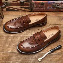 British Penny Loafers Top Layer Cowhide Bean Shoes Handmade Men's Loafers Casual Leather Shoes