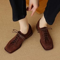 DIMANYU Women's Shoes Real Leather 2026 Spring New Lace-up Single Shoes Female Thick Heels Plus Size Women's Oxford Shoes