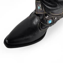 Onlymaker Black Ruched Fringe Western Cowboy Boots Block Heel Pull On Turquoise Studded Embellished Western Knee High Boots