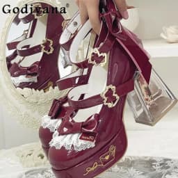 Original Design Lolita High Heeled Shoes Women Round Head Thick Sole Cute Shoes Female Versatile Elegant Mary Jane Pumps