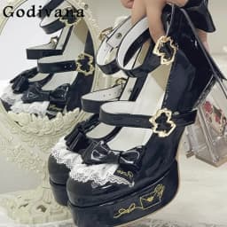 Original Design Lolita High Heeled Shoes Women Round Head Thick Sole Cute Shoes Female Versatile Elegant Mary Jane Pumps