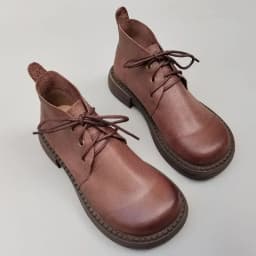 Genuine Leather Wide Toe Women's Shoes Spring Cowhide Short Boots Soft Sole Lace-up High-top Original Single Shoes