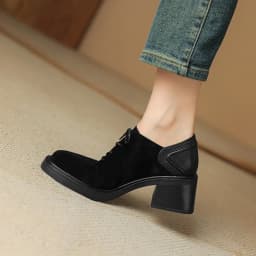 NEW Spring/Autumn Women Shoes Square Toe Chunky Heel Casual Shoes Sheep Suede Leather Shoes for Women Retro Lace up Women Pumps