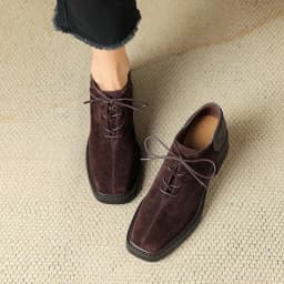 NEW Spring/Autumn Women Shoes Square Toe Chunky Heel Casual Shoes Sheep Suede Leather Shoes for Women Retro Lace up Women Pumps