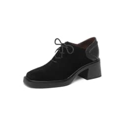 NEW Spring/Autumn Women Shoes Square Toe Chunky Heel Casual Shoes Sheep Suede Leather Shoes for Women Retro Lace up Women Pumps