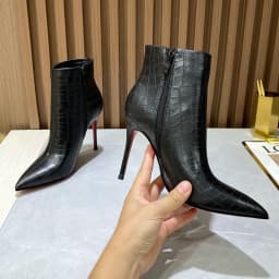 Autumn and winter new turtle patterned short boots, slim high heels, black 10cm, female pointed, slim heels, Shizang bare boots