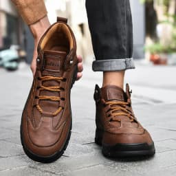 Men's High-Top Round-Toe Fashion Boots Lace-Up Outdoor Hiking Shoes Spring/Fall Thick-Sole Casual Oversized Men's Shoes