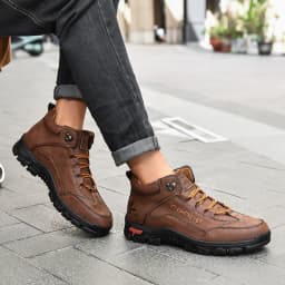 Men's High-Top Round-Toe Fashion Boots Lace-Up Outdoor Hiking Shoes Spring/Fall Thick-Sole Casual Oversized Men's Shoes