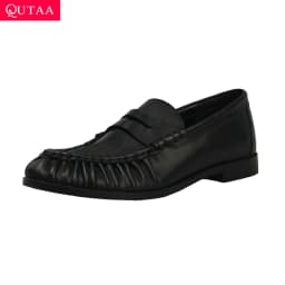 QUTAA Fashion Women Pumps Shoes Suede Woman Spring Loafers Genuine Leather Casual Shoes Slip-on Round Toe Ladies Shoes 34-41