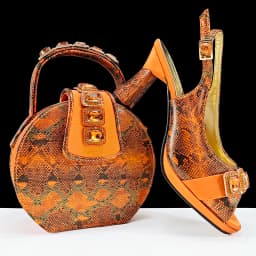 doershow High Quality African Style Ladies Shoes And Bags Set Latest orange Italian Shoes And Bag Set For Party SMM1-1