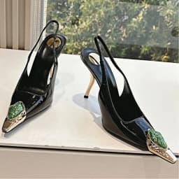 New Spring and Summer Women's High Heels High-end Metal Square Head Patent Leather Stiletto Comfortable Back Sandals
