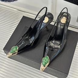 New Spring and Summer Women's High Heels High-end Metal Square Head Patent Leather Stiletto Comfortable Back Sandals
