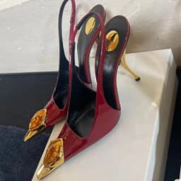 New Spring and Summer Women's High Heels High-end Metal Square Head Patent Leather Stiletto Comfortable Back Sandals