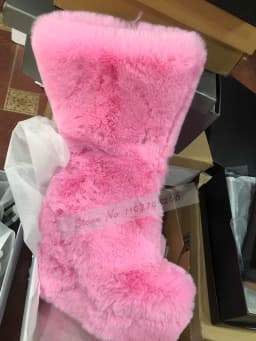 Women Sweet Pink Furry Wedge Heel Mid-Calf Boots Platform Cute Fluffy Plush Boots Zipped Soft Fur Warm Shoes Fall Winter