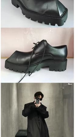 2025 Men's Big Head Leather Niche Design Casual Platform Rhino Horn Square Single Sneakers Derby Shoes