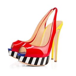 Sexy Mixed Color Platform Peep Toe Slinbacks Pumps 14cm High Heel Patent Leather Shoes Woman Multi Patchwork Banquet Zapatos