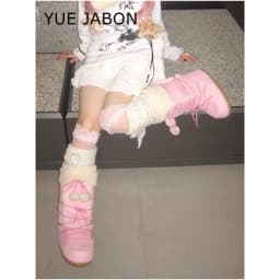 White Winter Boots Women Snow Boots Thick Sole Ski Boots Warm Mid-calf Platform Boots Slip-resistant Cotton Shoes Pink color