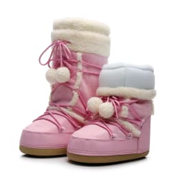 White Winter Boots Women Snow Boots Thick Sole Ski Boots Warm Mid-calf Platform Boots Slip-resistant Cotton Shoes Pink color