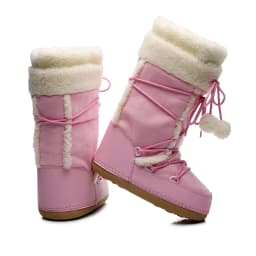White Winter Boots Women Snow Boots Thick Sole Ski Boots Warm Mid-calf Platform Boots Slip-resistant Cotton Shoes Pink color