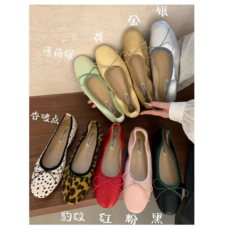 2026 Spring Round Toe Flat Casual Shoes Women Flats Ballet Female Ballerina Soft Moccasins Female Bow Knot Shallow Classic Mujer