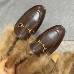 2024 New Summer Round Head Half Slippers Women's Cowhide Fashion INS Casual Lazy Flat Bottom Slippers Wool Breathable Sandals