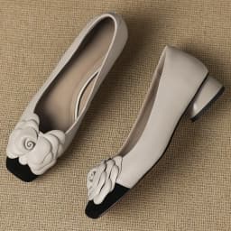 Plus size 34-41 women's sheepskin mix color patchwork slip-on pumps flower decoration OL style daily slim dress heeled shoes hot