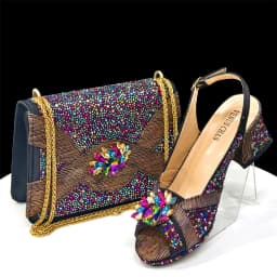 2025 Luxurious Italian Women's Party Shoe and Bag Set – Elegant Black Rhinestone Peep-Toe High Heels Sandals for Weddings