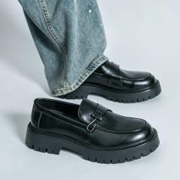 Men 4.5CM Height Increasing Loafers Thick Platform Leather Shoes Slip On Metal Buckle Business Casual Non Slip Work Dress Shoes