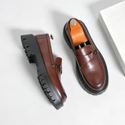 Men 4.5CM Height Increasing Loafers Thick Platform Leather Shoes Slip On Metal Buckle Business Casual Non Slip Work Dress Shoes