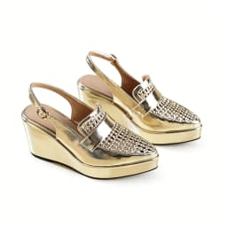 Summer Vacation Style Silver Cowhide Hollow Wedge Sandals Square Head Thick Sole One-Button Sandals Muffin Bottom Beach Shoes