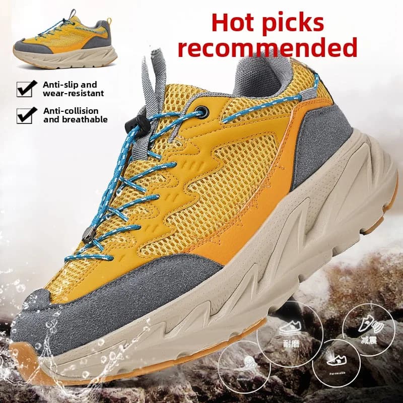 Men's Hiking Shoes Breathable Mesh Leather Upper Non-slip Rubber Sole Outdoor Casual Trekking Walking Shoes Size 39-45