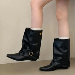 Eilyken New Fashion Splicing Wedges Low Heels Ankle Boots Woman Pointed Toe Shoes Vintage Style Belt Buckle Botas Feminina