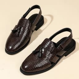 Men's Leather Sandals for Everyday Office Wear Slip-on Sandals Casual Dress Shoes Crocodile Pattern Tassel Low-heel Sandals